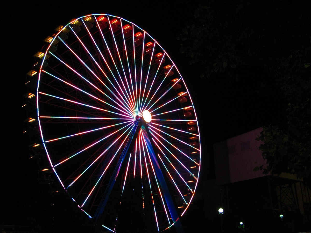 The Giant Wheel lit up at night at Cedar Point in Sandusky